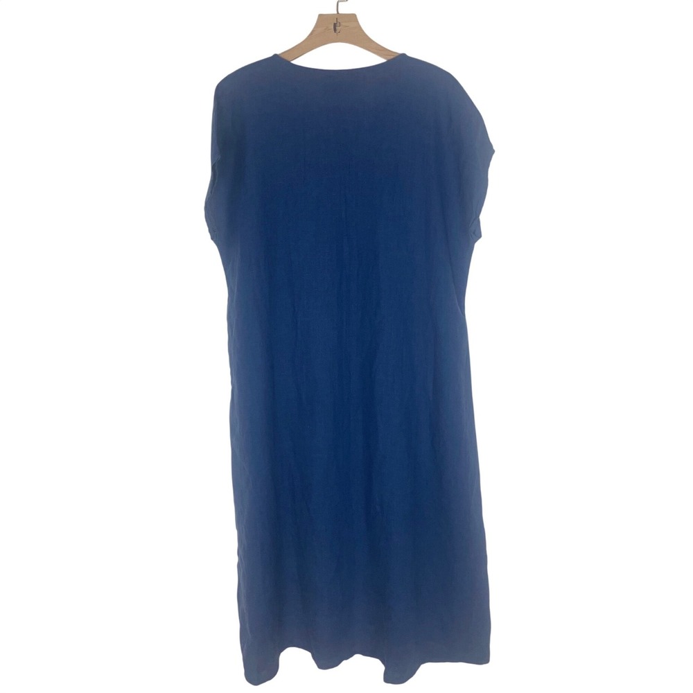 FLAX Tara Maxi Dress Dreft Blue 100% Linen V-Neck Short Sleeve Oversized Large - Picture 3 of 6